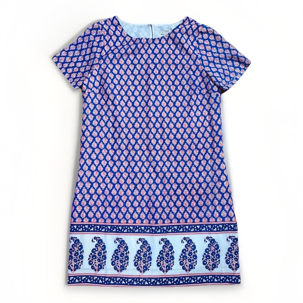 J.Crew Factory Paisley Shift Dress Size 4 Blue Preppy Coastal Old Money Mini - Picture 2 of 12